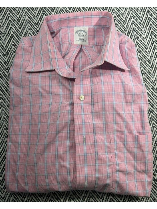 Brooks Brothers Other - Brooks Brothers Mens Button-Down Shirt Pink & Blue Plaid 17-34 Slim Fit